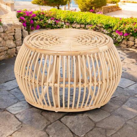 Outdoor Coffee Table in Natural Rattan Woven Completely by Hand - Bellaria Viadurini