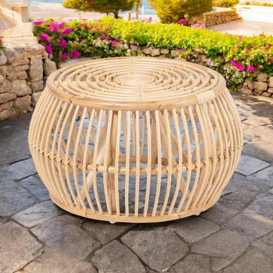 Outdoor Coffee Table in Natural Rattan Woven Completely by Hand - Bellaria Viadurini