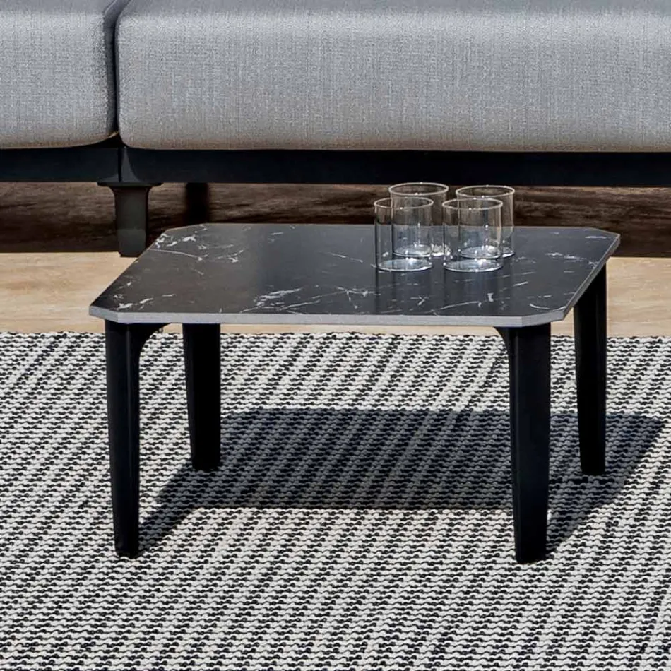 Square Outdoor Coffee Table in Aluminium and High Quality Stoneware - Filomena Viadurini