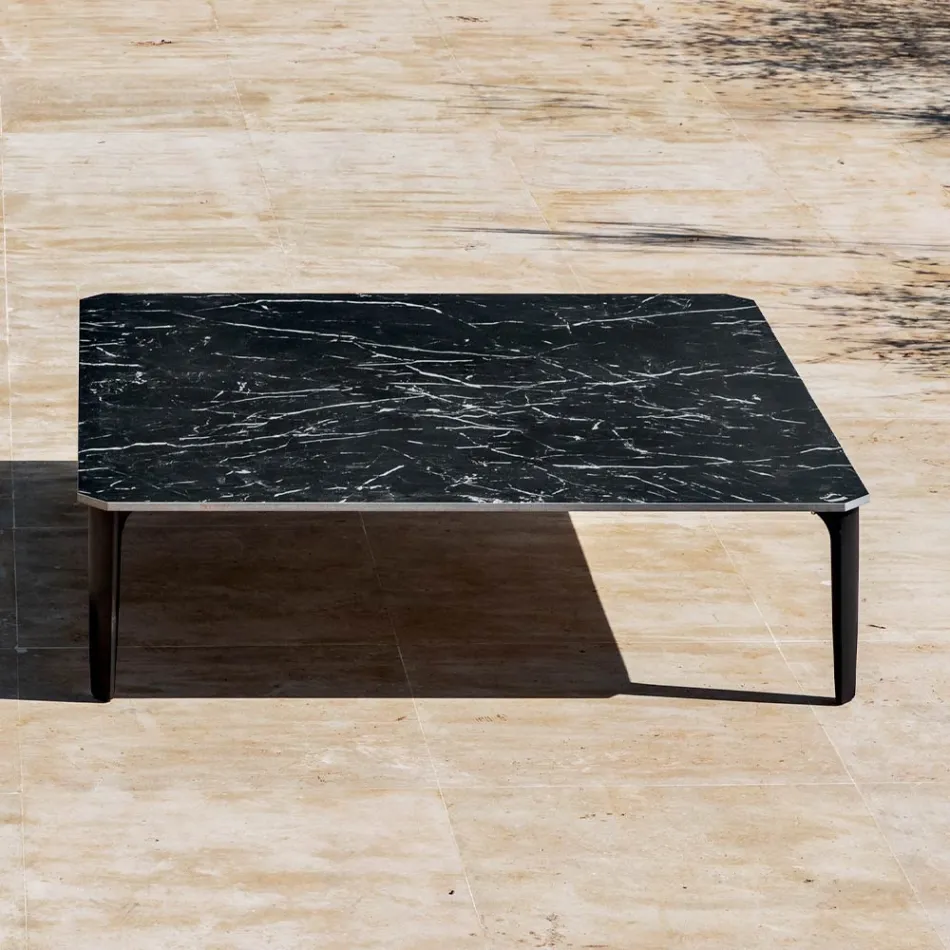 Square Outdoor Coffee Table in Aluminium and High Quality Stoneware - Filomena Viadurini
