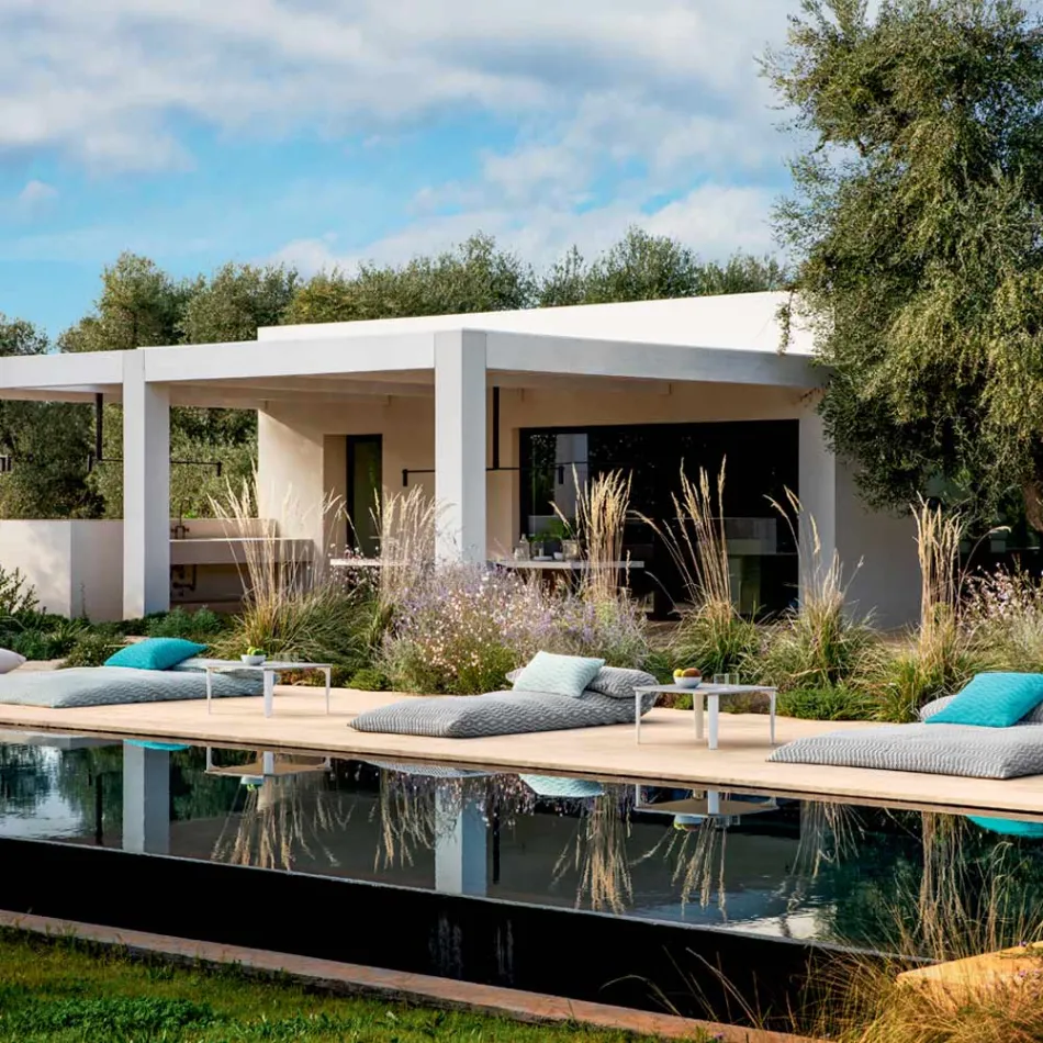 Square Outdoor Coffee Table in Aluminium and High Quality Stoneware - Filomena Viadurini