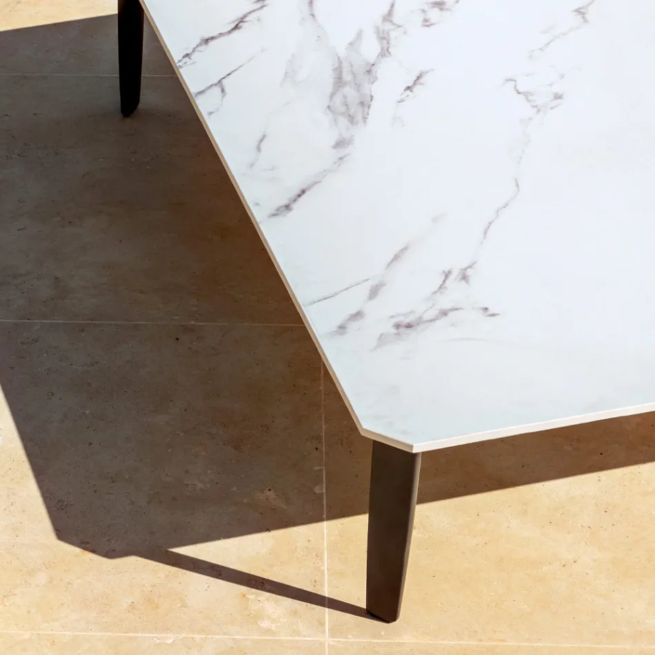 Square Outdoor Coffee Table in Aluminium and High Quality Stoneware - Filomena Viadurini