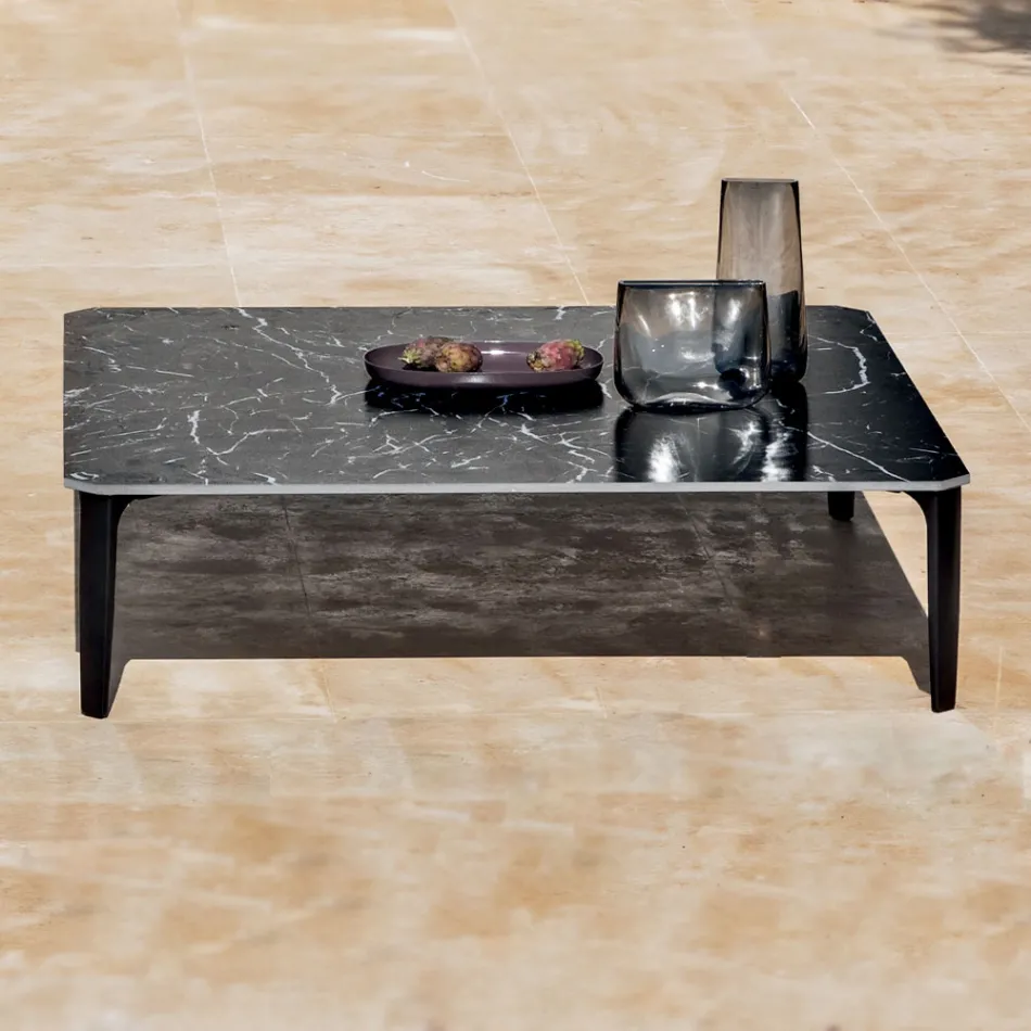 Square Outdoor Coffee Table in Aluminium and High Quality Stoneware - Filomena Viadurini