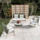 Garden coffee table in aluminium and woven rope and glass - Asteria Viadurini