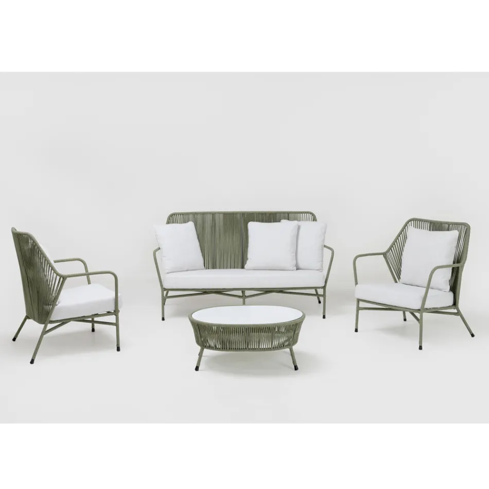 Garden coffee table in aluminium and woven rope and glass - Asteria Viadurini