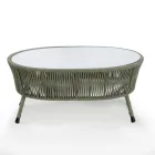Garden coffee table in aluminium and woven rope and glass - Asteria Viadurini