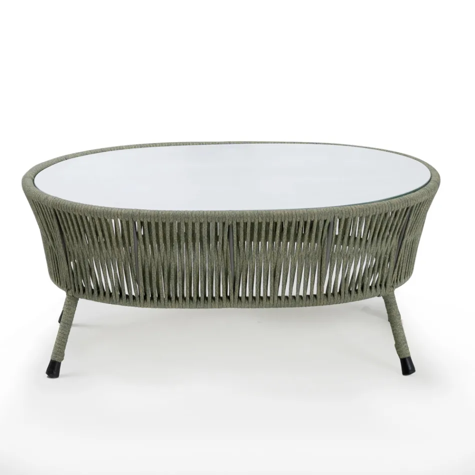 Garden coffee table in aluminium and woven rope and glass - Asteria Viadurini