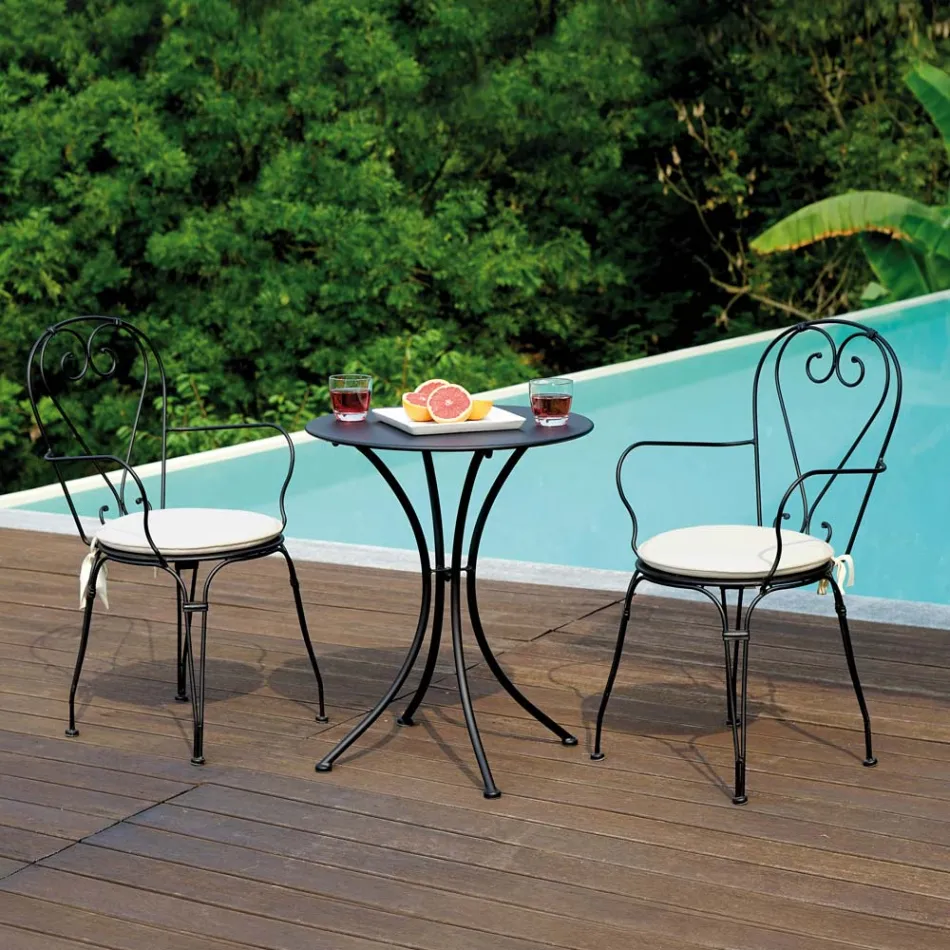 Garden Coffee Table in Black Painted Iron with Round Top - Gendron Viadurini