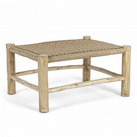Garden Coffee Table in Teak Branches with Top in Woven Fibre - Tecno Viadurini