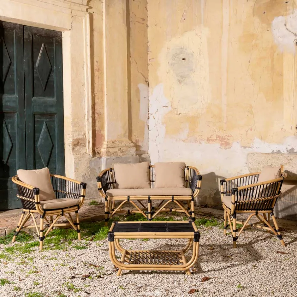 Garden Coffee Table in Hand-Woven Natural Rattan - Catelyn Viadurini