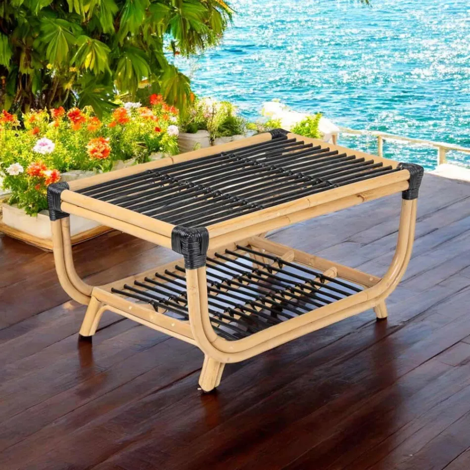 Garden Coffee Table in Hand-Woven Natural Rattan - Catelyn Viadurini