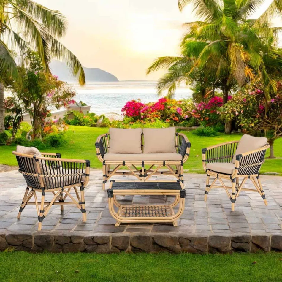 Garden Coffee Table in Hand-Woven Natural Rattan - Catelyn Viadurini