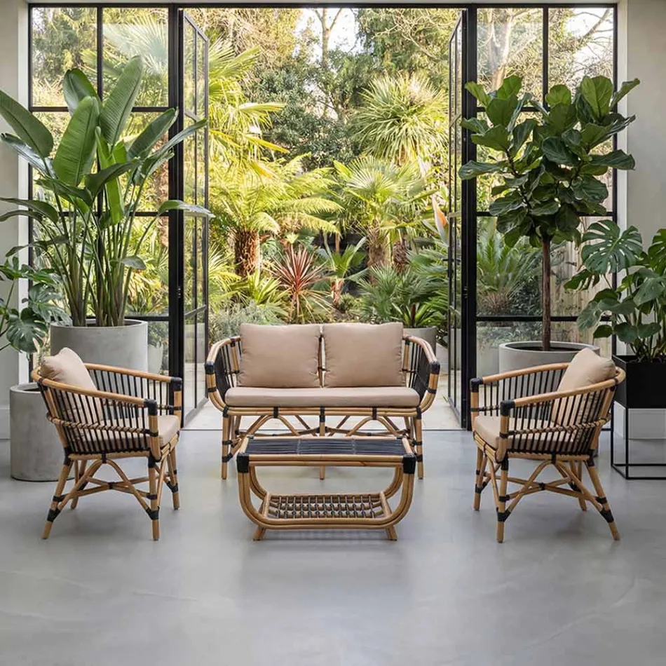 Garden Coffee Table in Hand-Woven Natural Rattan - Catelyn Viadurini