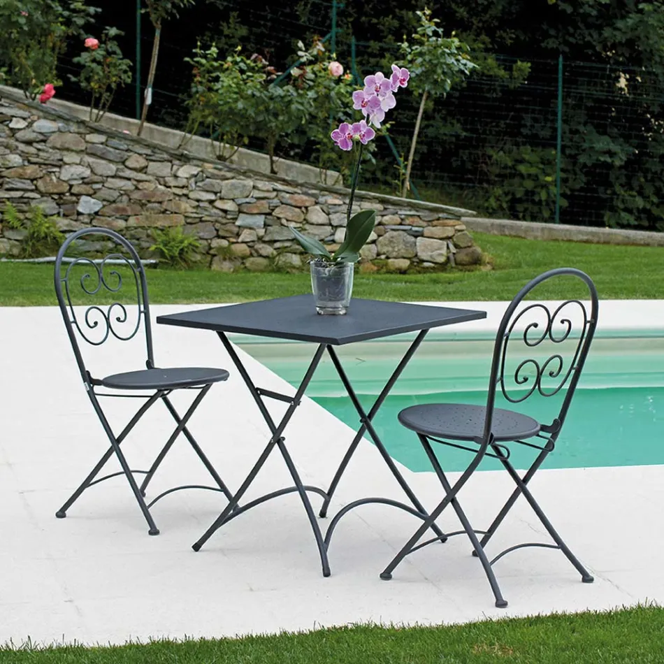 Folding Square Garden Coffee Table in Anthracite Grey Iron - Zoubiba Viadurini