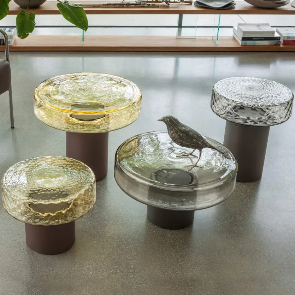 Coffee Table with Glass Top and Metal Base Made in Italy - Batulla Viadurini