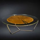 Coffee Table with Round Glass and Wood Top Made in Italy - Baviera Viadurini