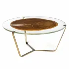Coffee Table with Round Glass and Wood Top Made in Italy - Baviera Viadurini