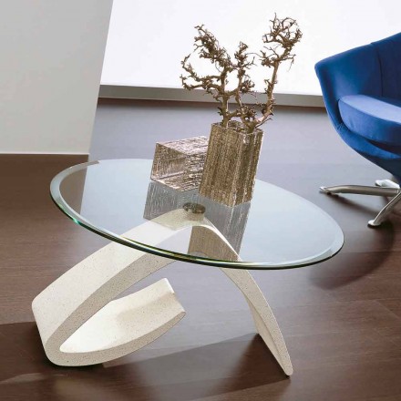 Coffee Table with Round Top in Glass Made in Italy, Precious - Brachetto Viadurini