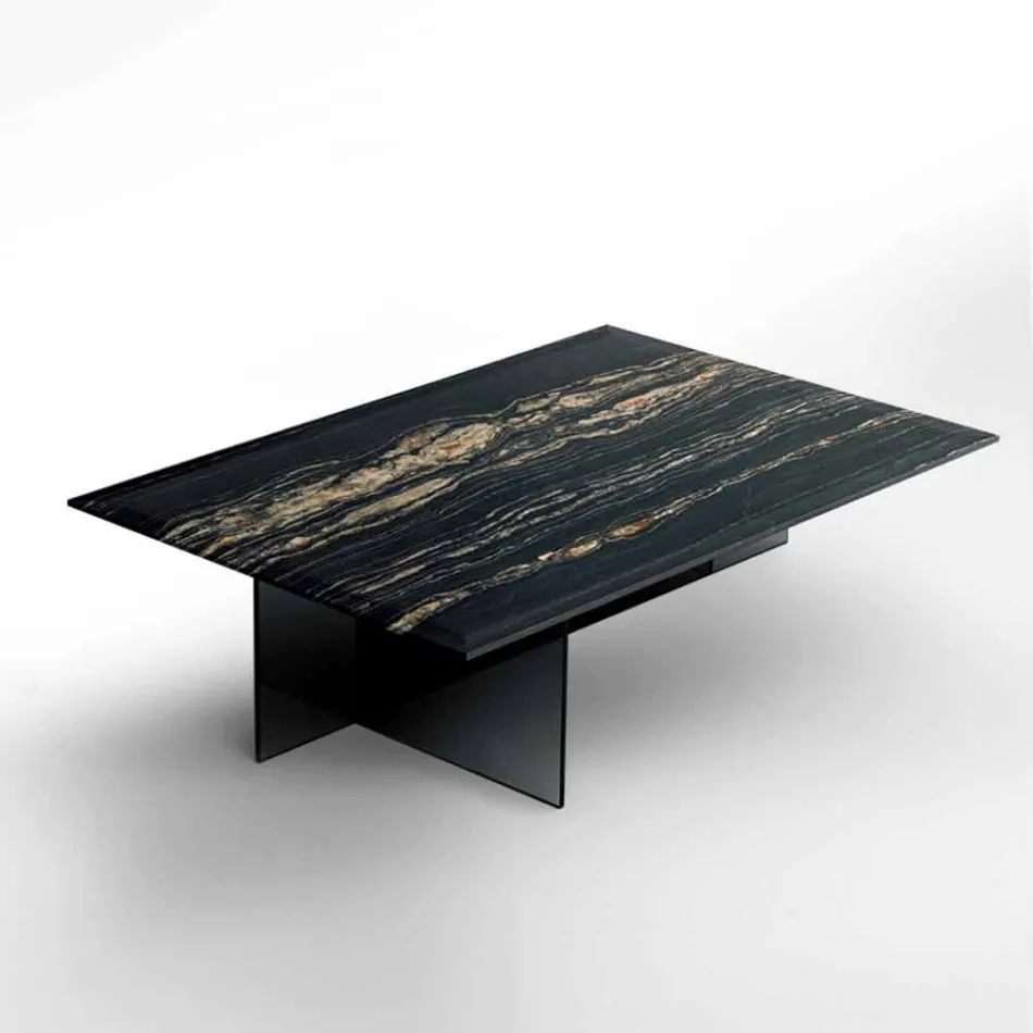 Design Coffee Table in Marble with Glass Base Made in Italy - Molino Viadurini