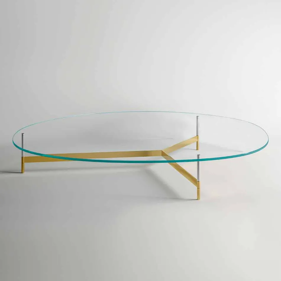 Design Coffee Table in Glass with Metal Base Made in Italy - Cinci Viadurini