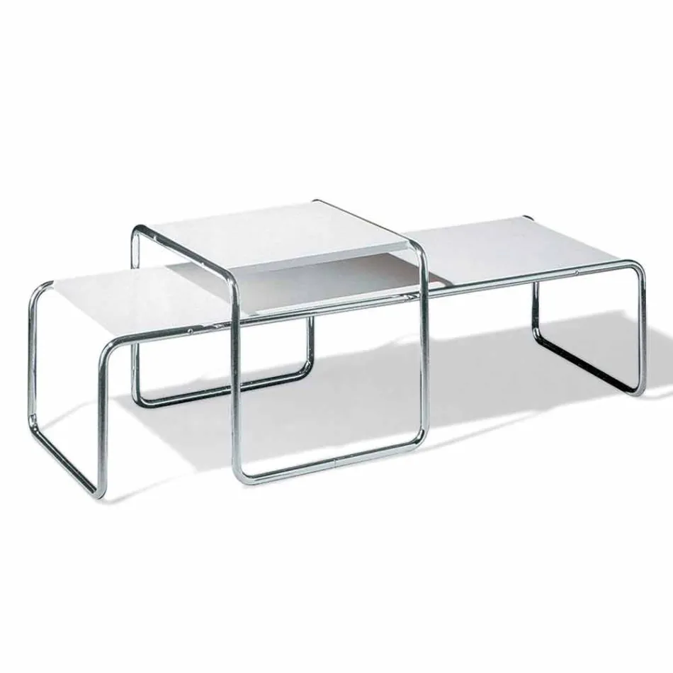 Coffee Table in Chromed Steel with Laminated Top Made in Italy - Ariete Viadurini
