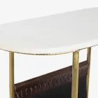 Coffee Table in Steel and Marble with Leather Magazine Rack - Aretone Viadurini