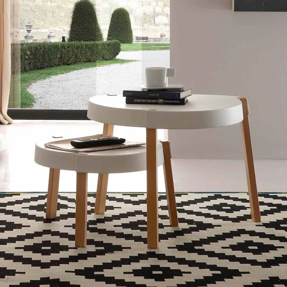 Coffee table in beech wood with top in white Pineto polypropylene Viadurini