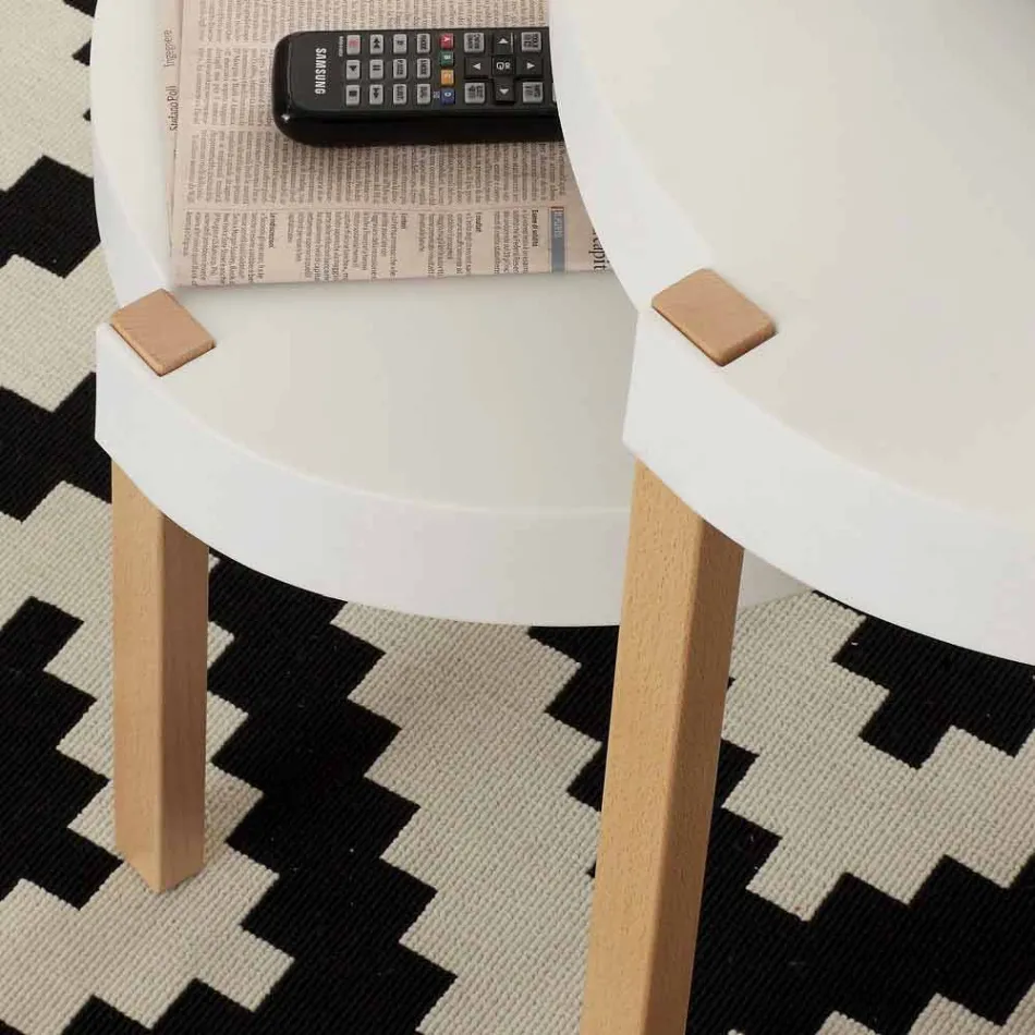 Coffee table in beech wood with top in white Pineto polypropylene Viadurini