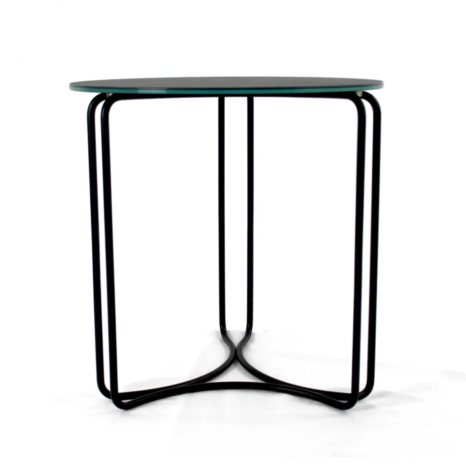 Coffee Table in Round Stoneware and Base with 3 Crescents Made in Italy - Arepa Viadurini