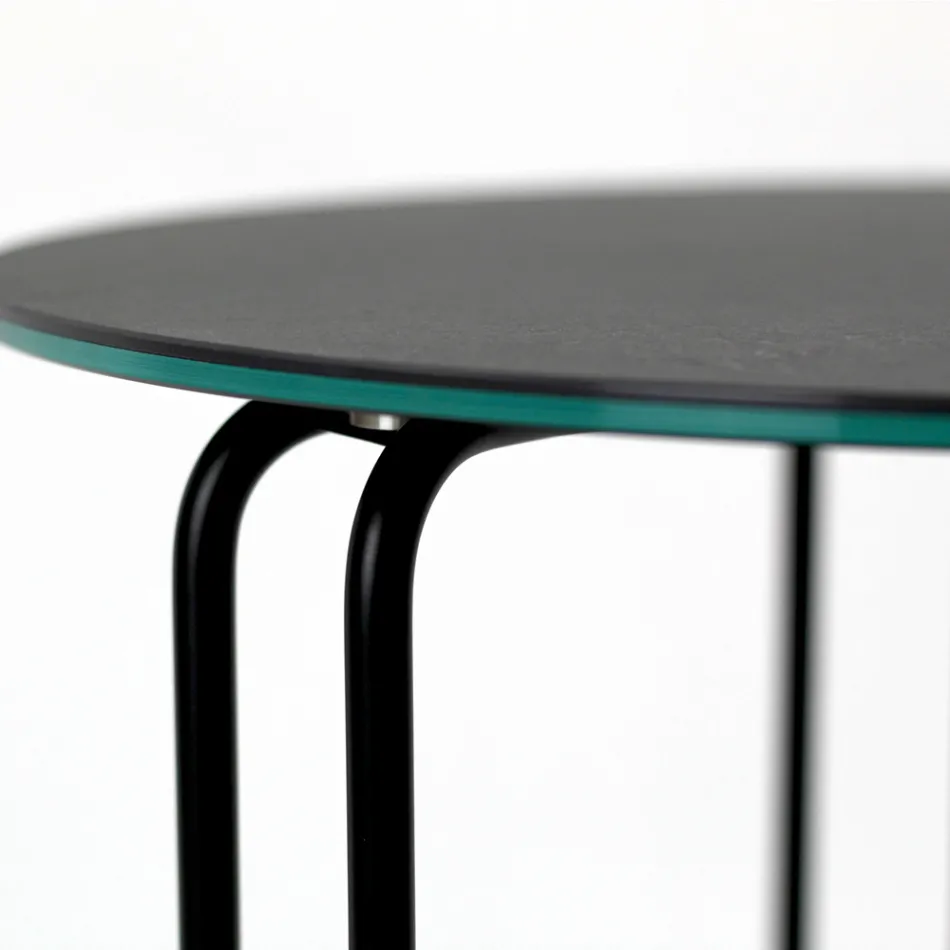 Coffee Table in Round Stoneware and Base with 3 Crescents Made in Italy - Arepa Viadurini