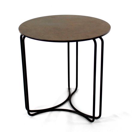 Coffee Table in Round Stoneware and Base with 3 Crescents Made in Italy - Arepa Viadurini