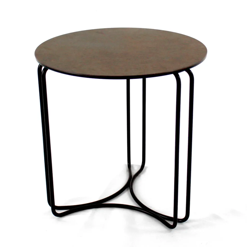 Coffee Table in Round Stoneware and Base with 3 Crescents Made in Italy - Arepa Viadurini