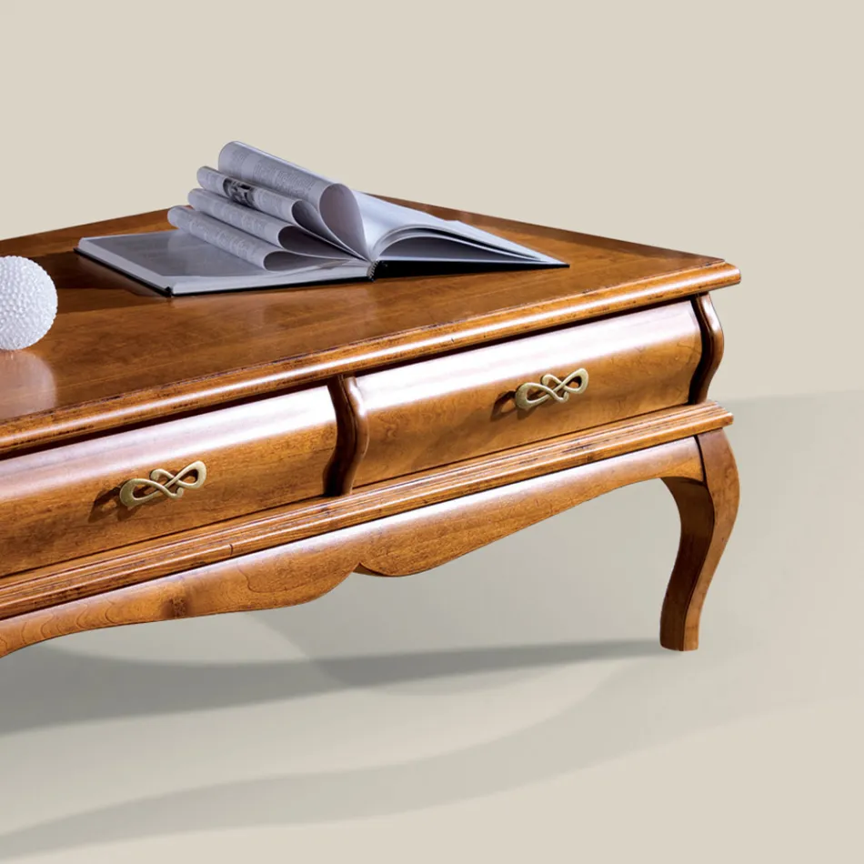 Coffee Table in Walnut Wood with Drawer Made in Italy - Hastings Viadurini