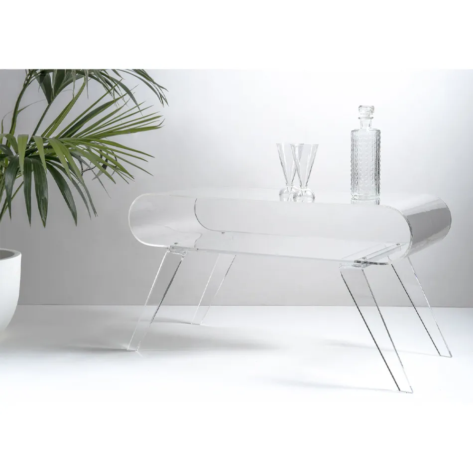 Coffee Table in Transparent Plexiglass or with Design Wood - Plaster Viadurini