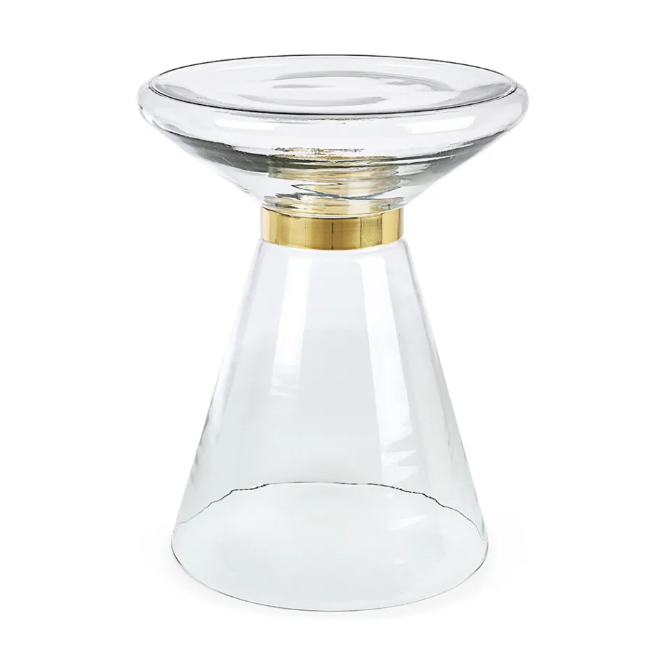 Coffee Table in Glass and Decor in Brass Plated Steel - Gabrio Viadurini