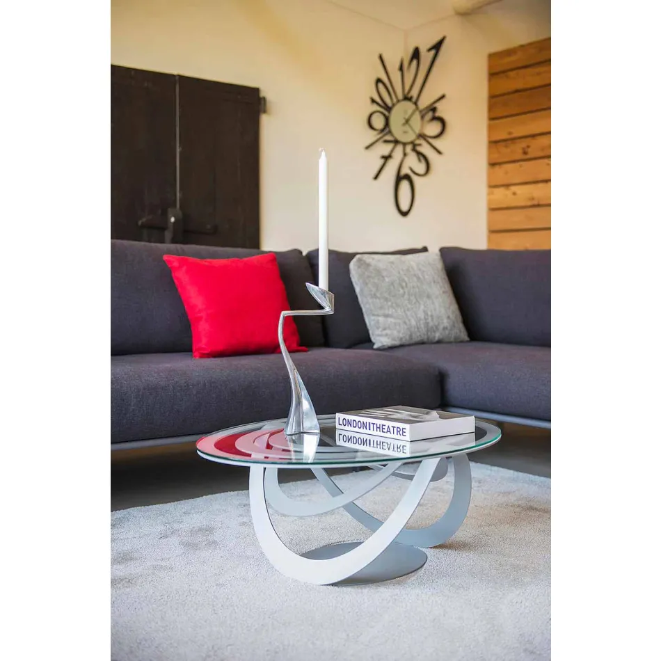 Glass and White Iron or Slate Coffee Table Made in Italy - Olfeo Viadurini