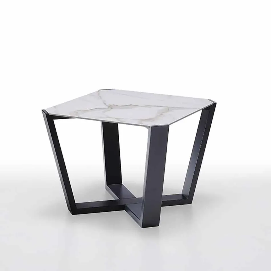 Modern Coffee Table in Gres and Beech Wood Made in Italy - Titanic Viadurini