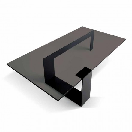 Modern Coffee Table with Smoked Glass Top and Metal Base Made in Italy - Scoby Viadurini