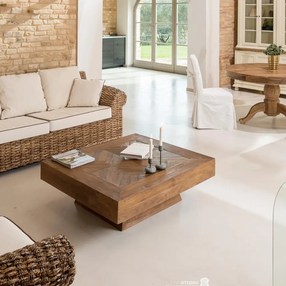 Square Coffee Table in Recycled Tropical Wood - Slide Viadurini