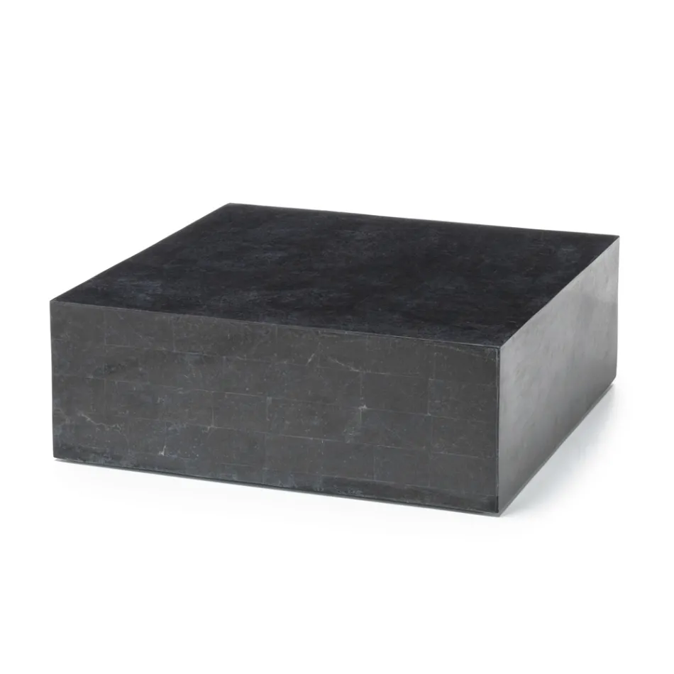 Square Coffee Table in Black Fossil Stone - Florida Viadurini