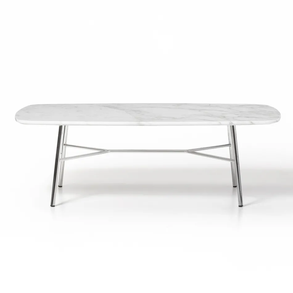 Rectangular Coffee Table with Marble Top Made in Italy - Makino Viadurini