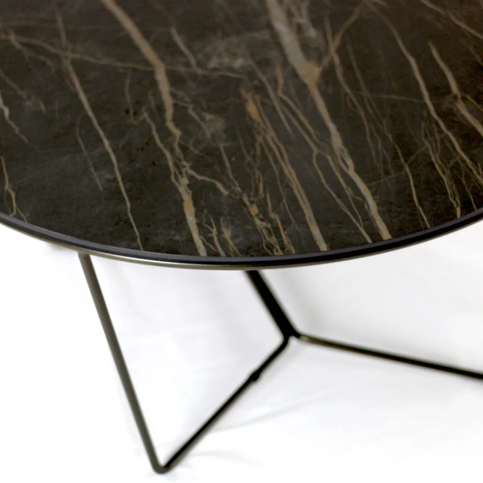 Round Coffee Table Made in Stoneware and Steel Made in Italy - Paini Viadurini
