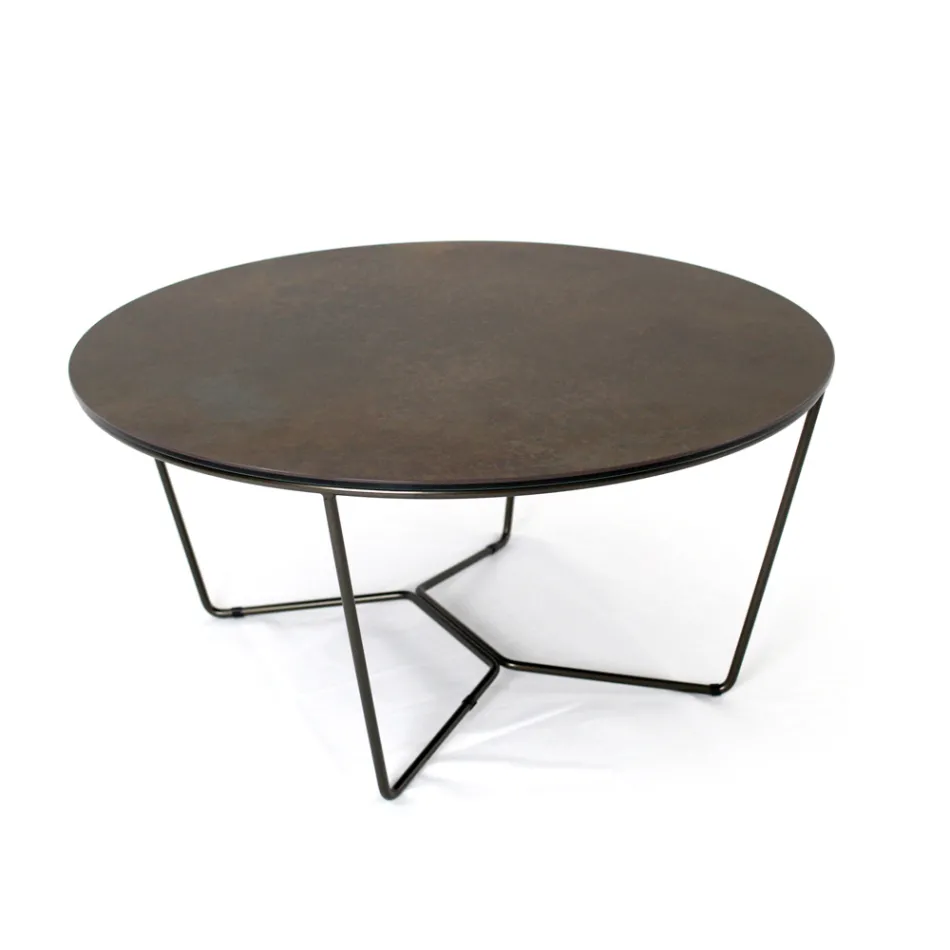 Round Coffee Table Made in Stoneware and Steel Made in Italy - Paini Viadurini