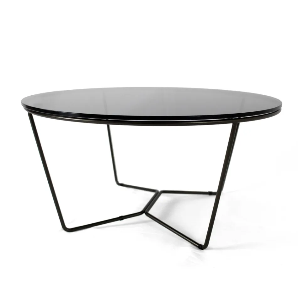 Round Coffee Table Made in Glass and Steel Made in Italy - Paini Viadurini
