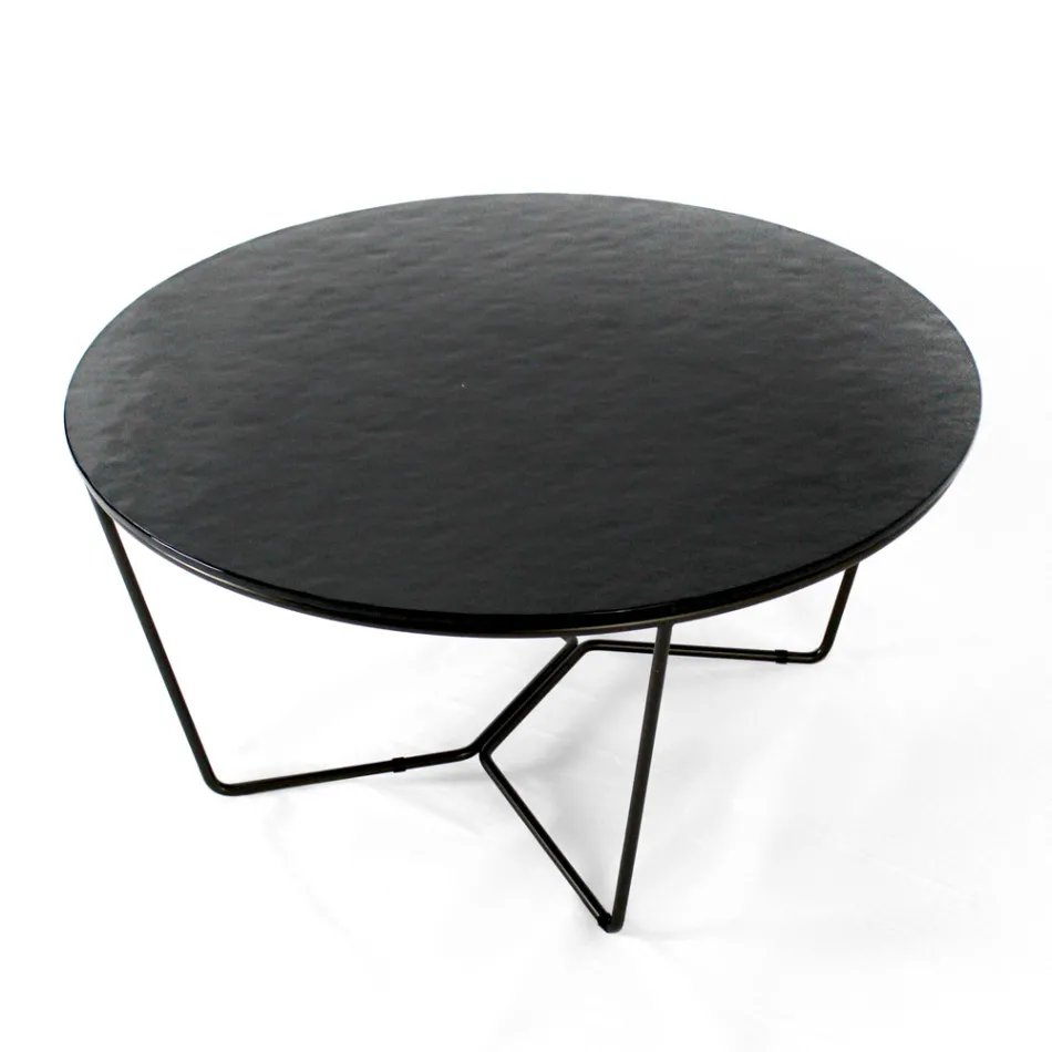 Round Coffee Table Made in Glass and Steel Made in Italy - Paini Viadurini