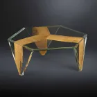 Shaped Coffee Table in Glass and Wood Made in Italy - Mumbai Viadurini