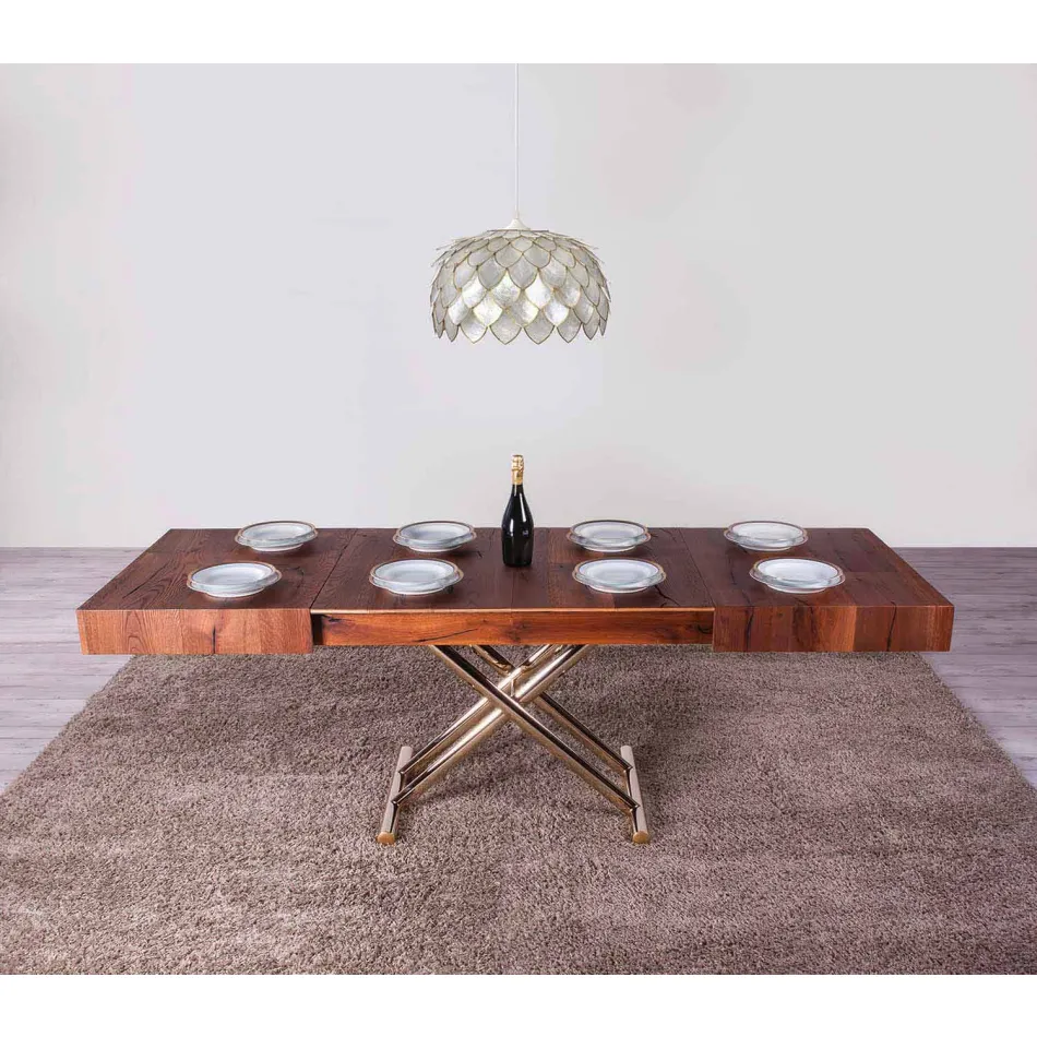 Transformable Coffee Table in Wood and Metal Made in Italy - Patroclus Viadurini