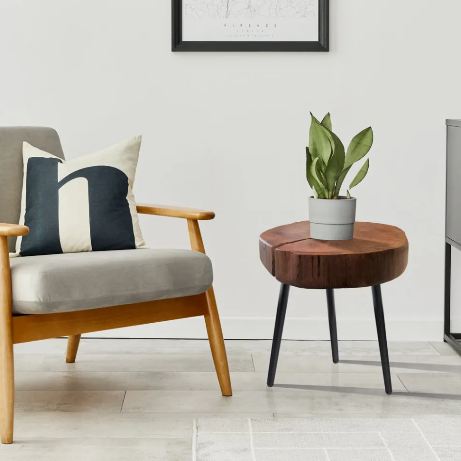 Lounge coffee table with metal legs and solid wood top - Sardinia Viadurini