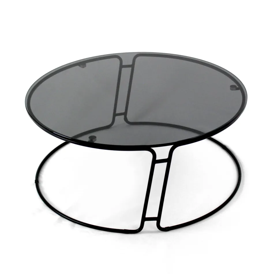 Coffee Table with Glass Top and Round Base Made in Italy - Tullia Viadurini