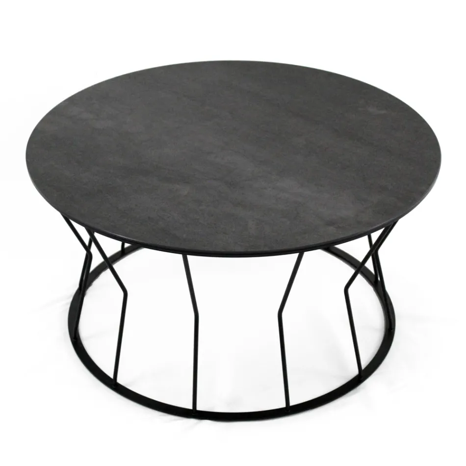 Round Coffee Table in Steel and Stoneware Made in Italy - Alisea Viadurini